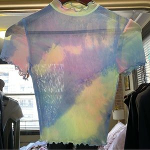 Baby Tee Lettuce Leaf Edge Tied Dye Sheer Cropped Top